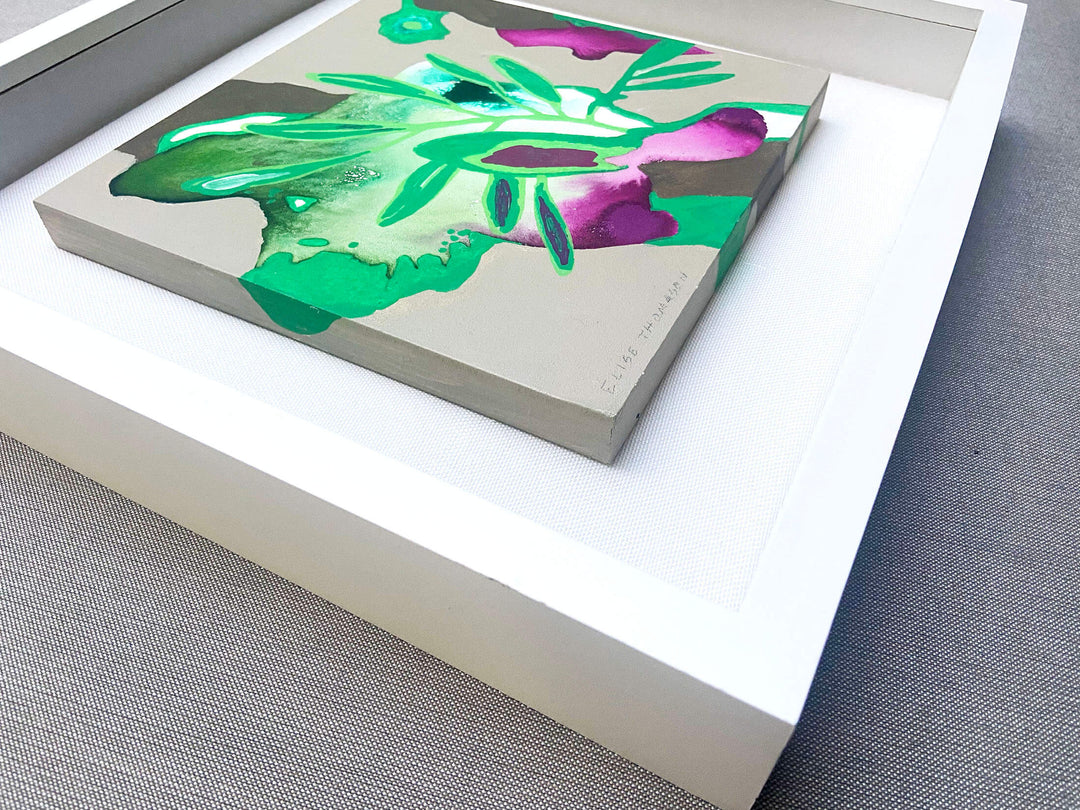detail of green and pink abstract painting