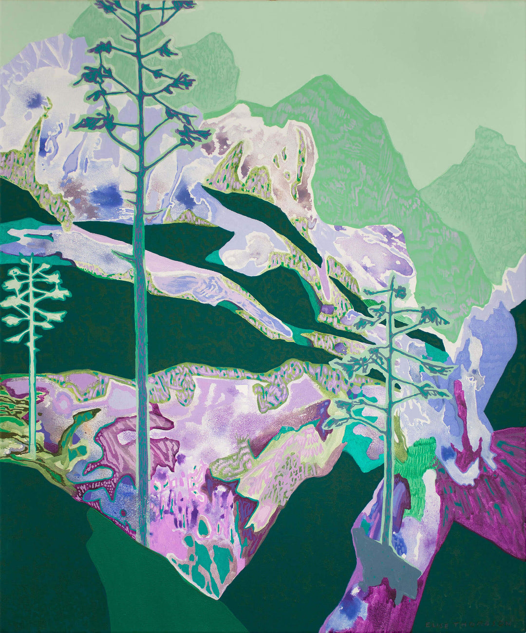 green abstract mountain painting by elise thomason