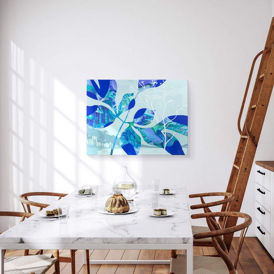 blue abstract art in modern kitchen