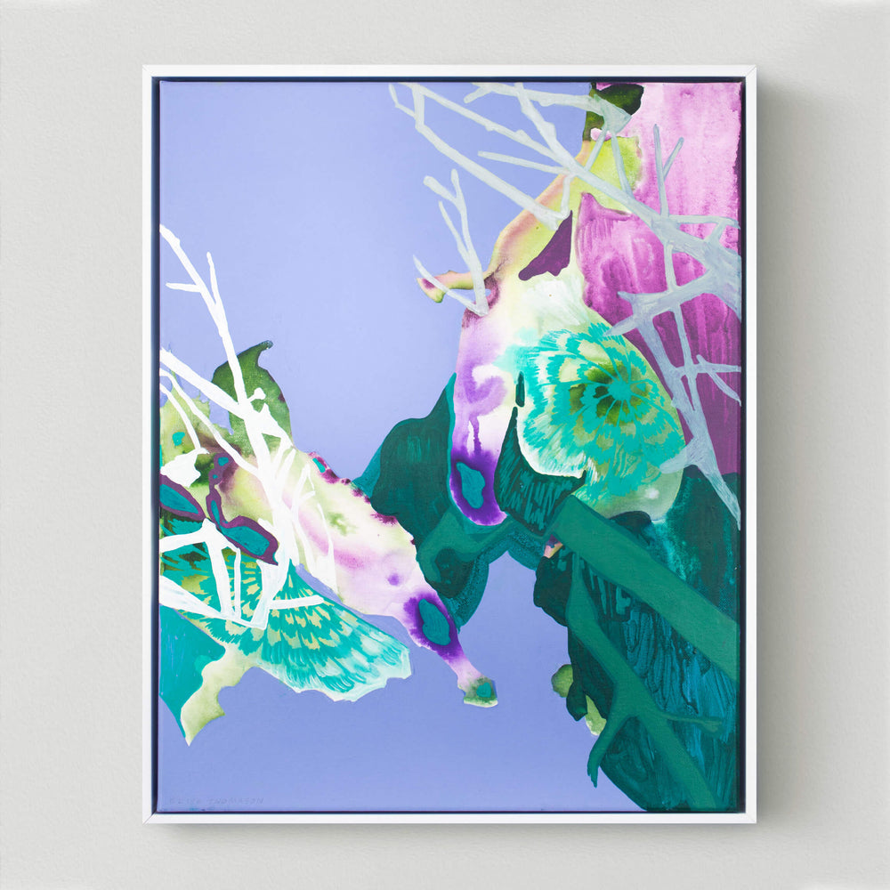 blue abstract floral painting in frame