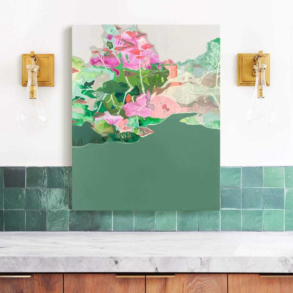 colorful marsh landscape painting in kitchen