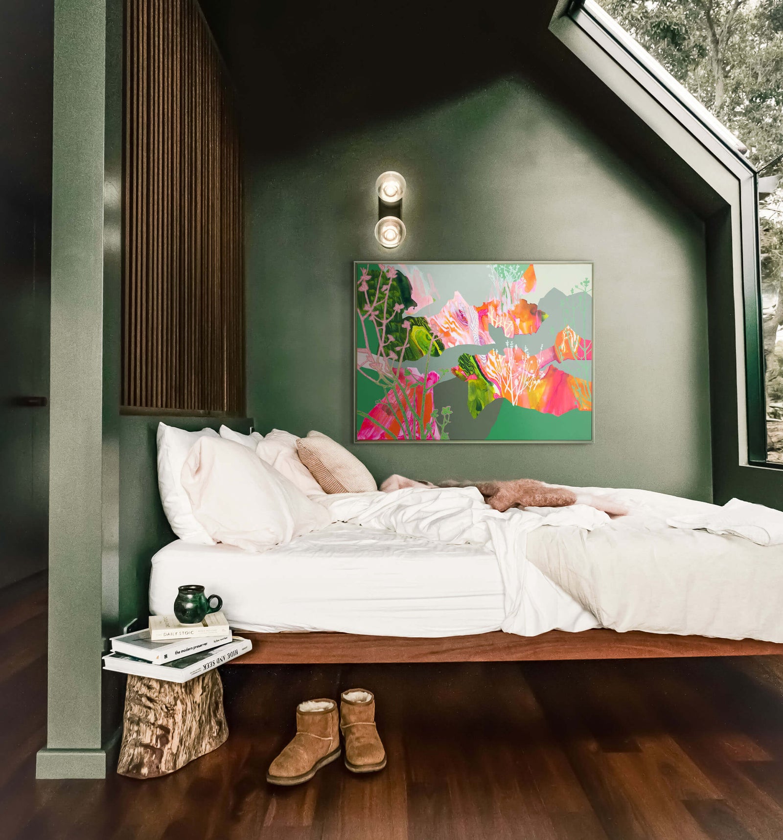 modern landscape painting in mountain house