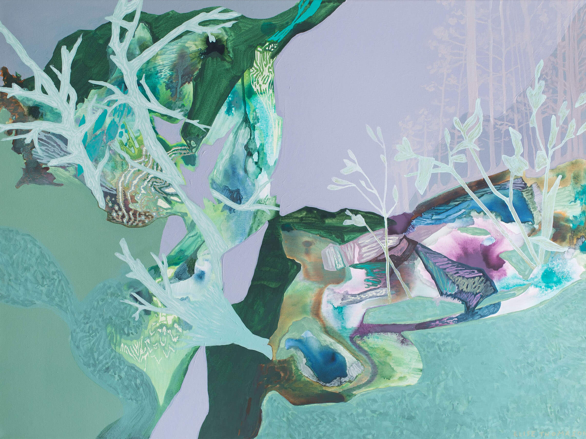 light green and lavender abstract painting