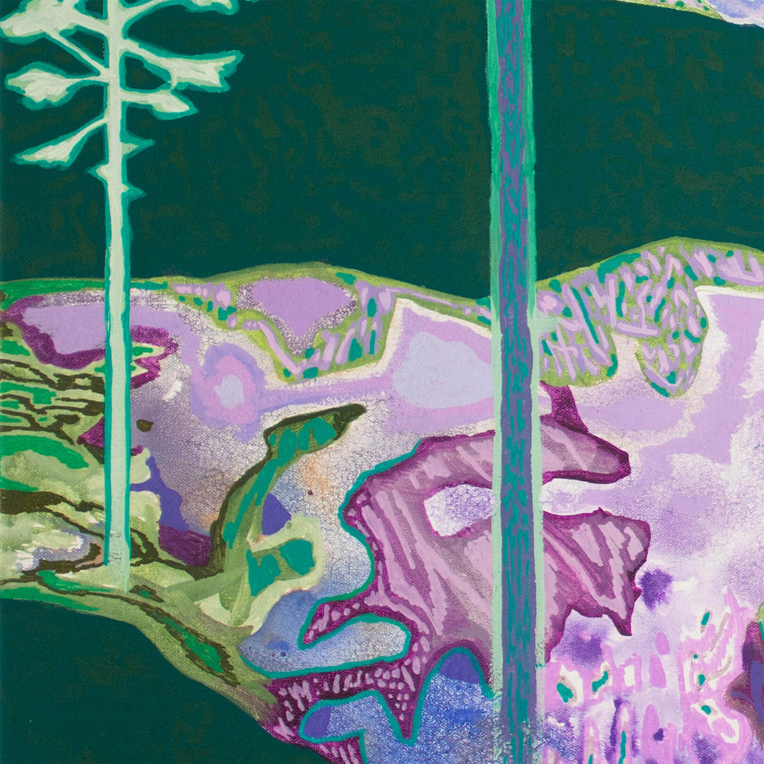 closeup of green and purple abstract painting
