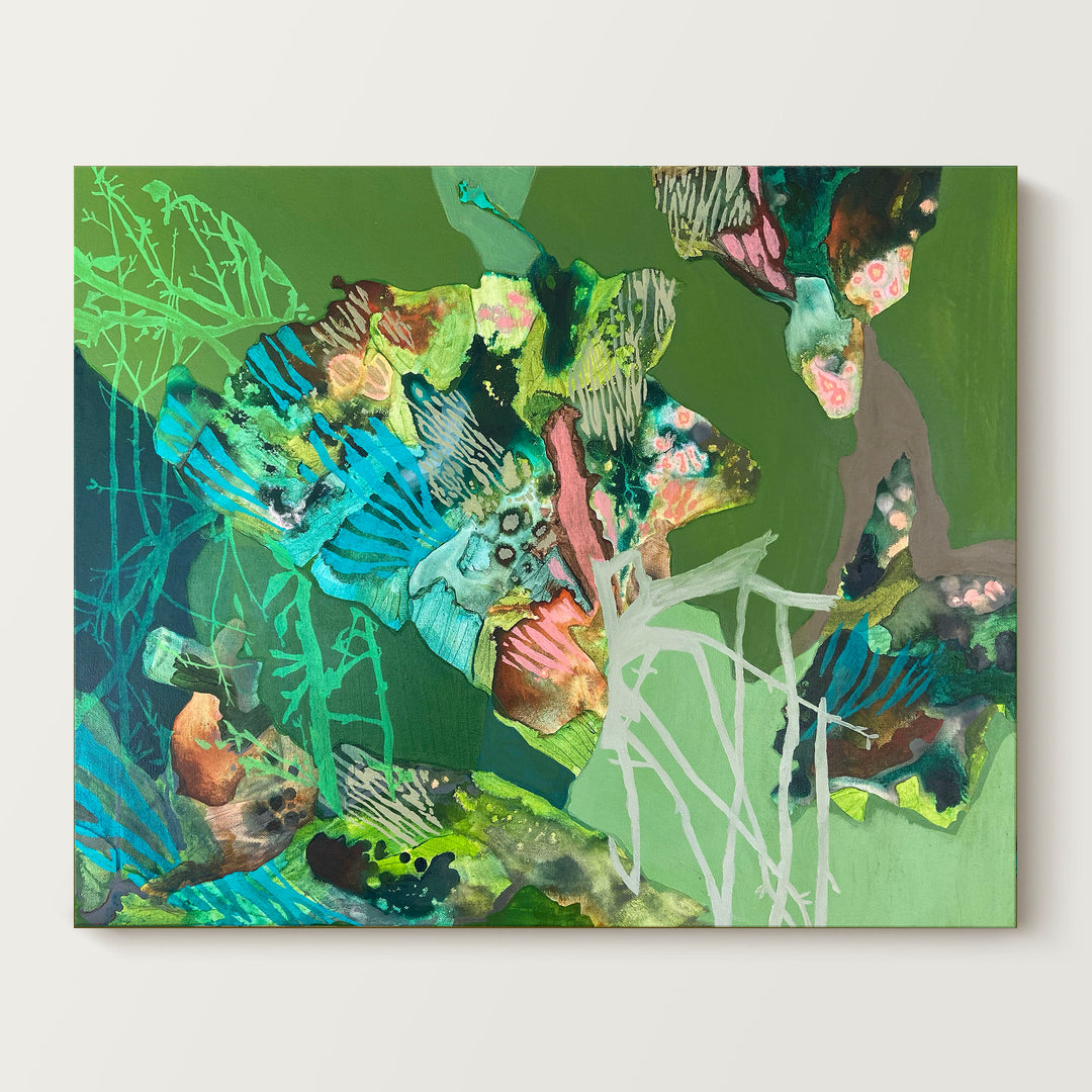 abstract moss green painting on wall