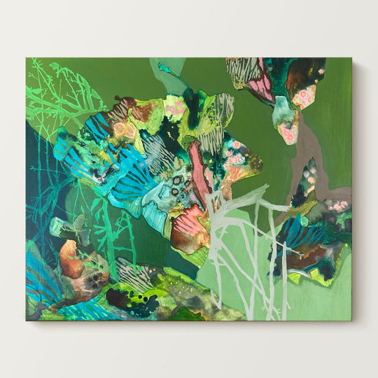 abstract moss green painting on wall